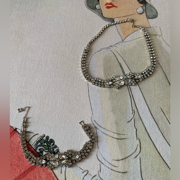 JEWELRY FASHIONS Vintage Rhinestone Choker Necklace and matching bracelet - Picture 1 of 15